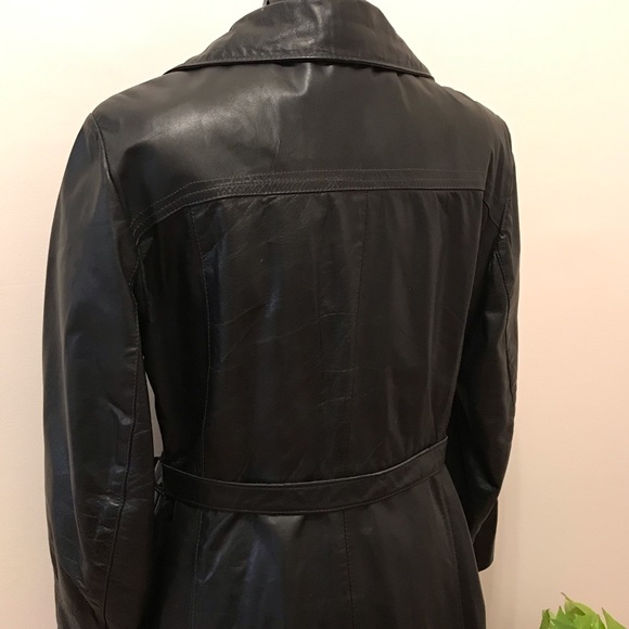Vintage Black Leather Trench Coat – Pacific Fur & Leather Co. – Made in Montreal - Picture 6 of 10